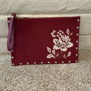 White House Black Market Burgundy Floral Wristlet